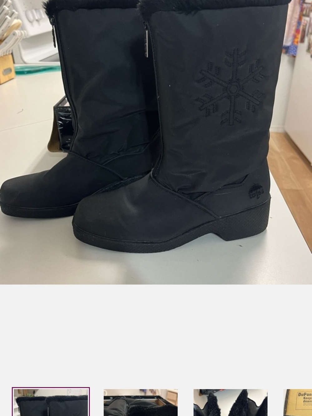 totes Black Women's Winter Snow Boots with Faux Fur Trim and Snowflake Stitch
